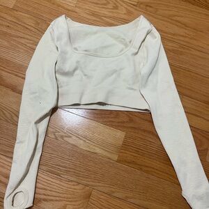 Women's Cream Long Sleeve Crop Top